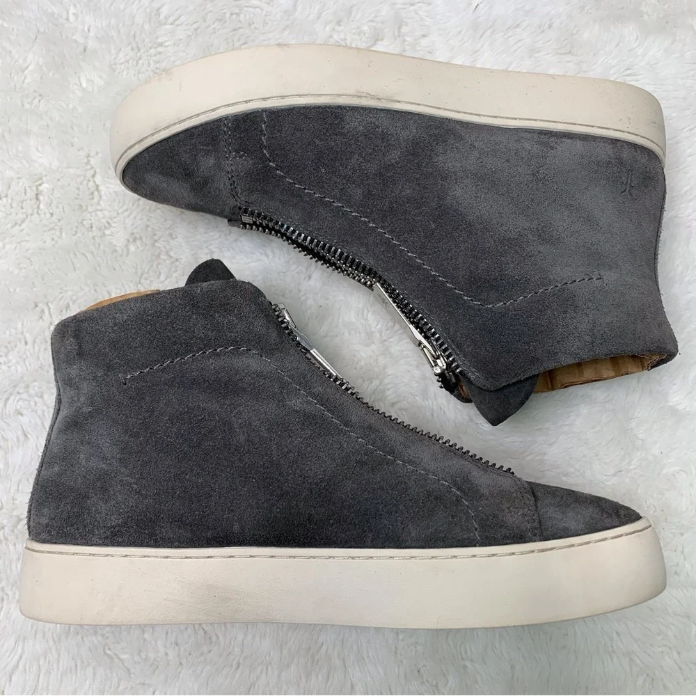 Frye Women's Lena Zip Platform Suede Grey Flat High Top Sneakers Size 7M